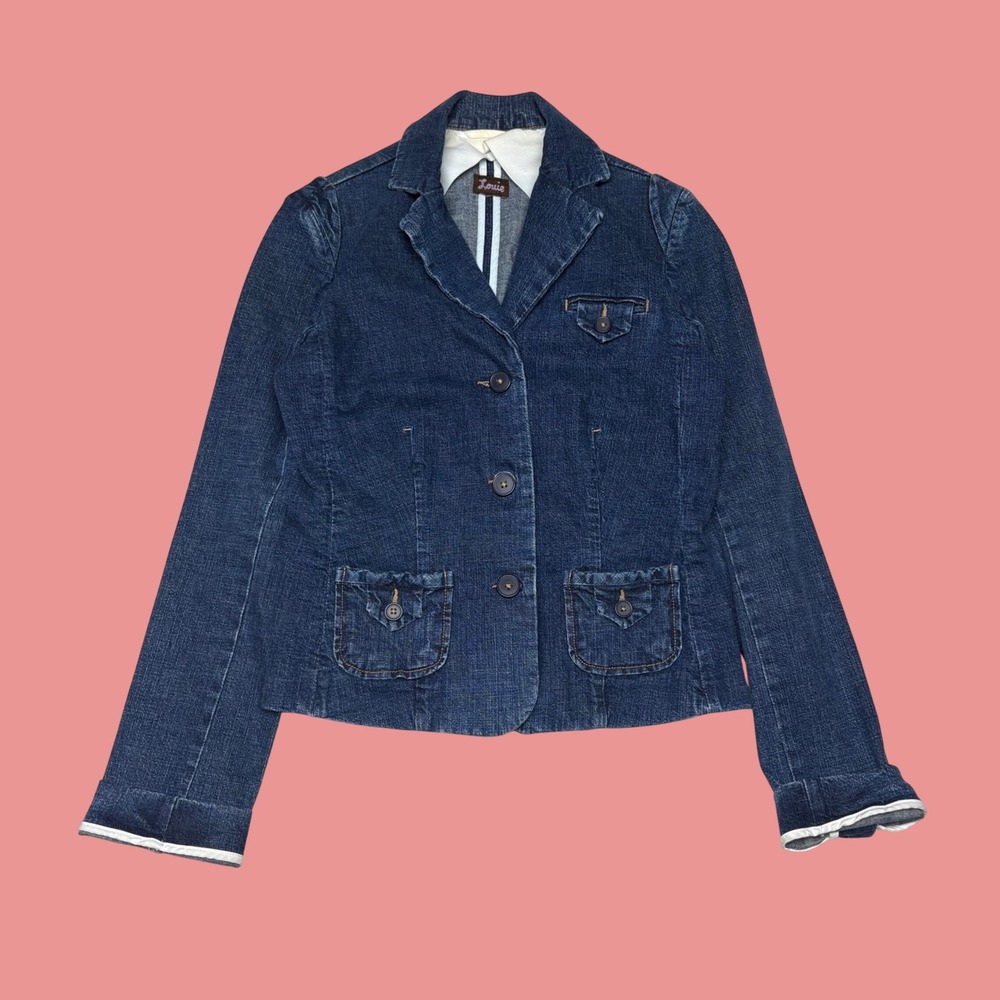 Wax Jean All American Girl Denim Blazer Dark Wash Button Front Jacket Small